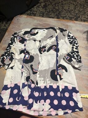 Diane Von Furstenberg Multicolor Abstract & Polka Dot Split-Print Blouse
